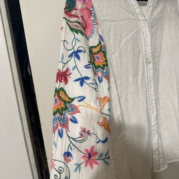 Soft Surroundings White and Pink Embellished Button Down Blouse - Picture 5 of 8